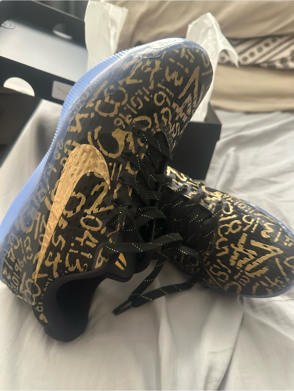 Kids Black & Gold Graphic Lace-Up Sneakers